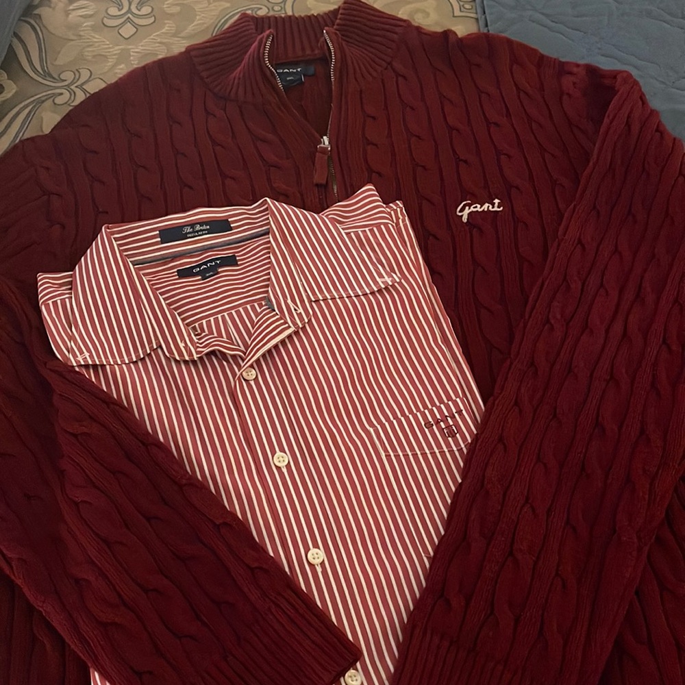 Gant sweater and long-sleeve button-down combo